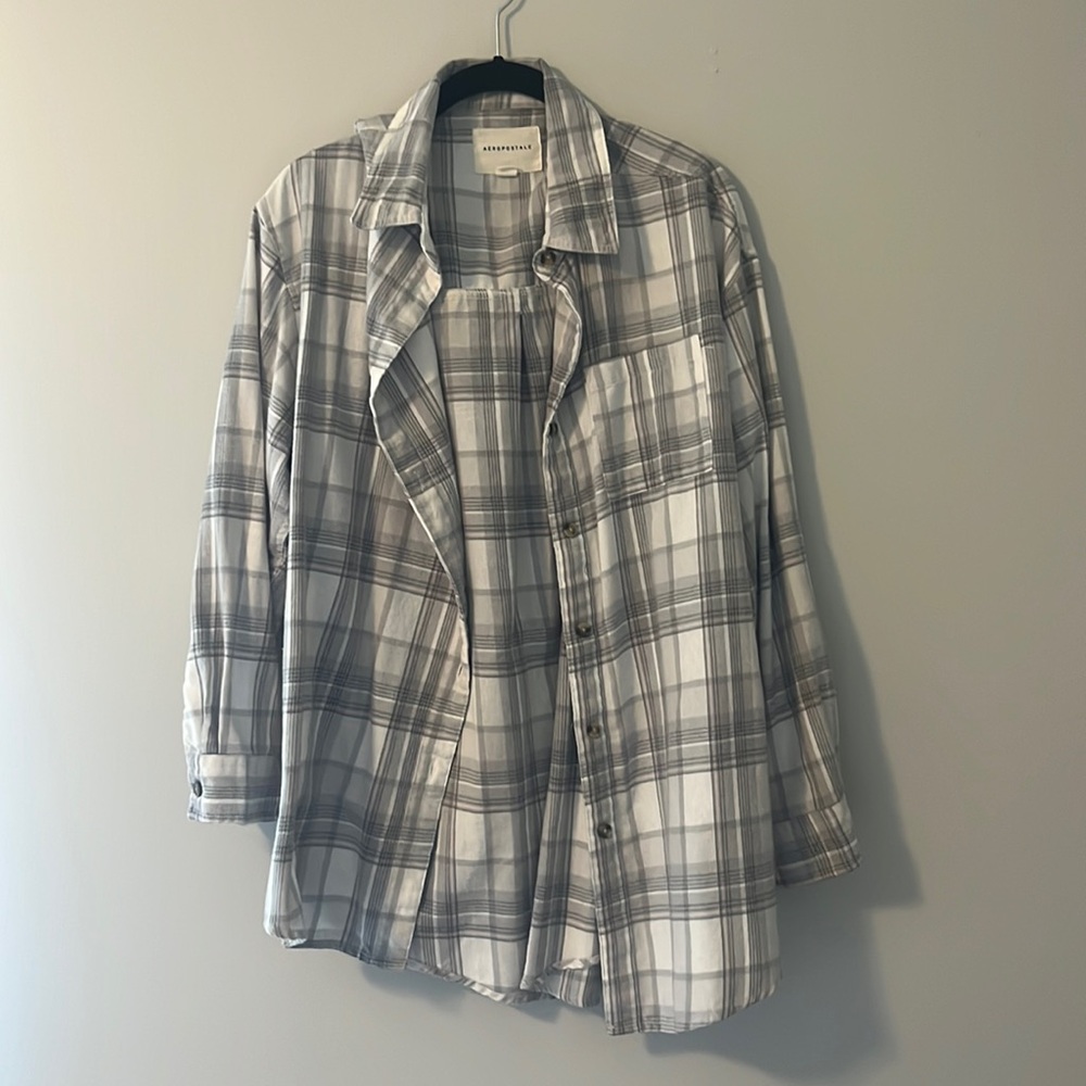 Oversized Gray and White Flannel Shirt